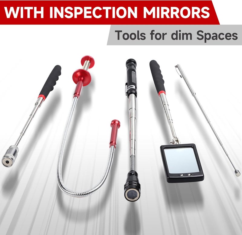 CRAFTZONE Telescoping Magnetic Pickup Tool Set, Inspection Mirrors and Four Claw Grabber Tool, Flexible LED Flashlight, Magnet Stick, Cool Gadgets for Men, Gifts for Dad, Husband - Image 5